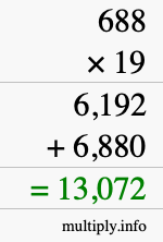How to calculate 688 times 19 using long multiplication