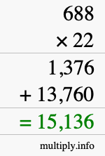 How to calculate 688 times 22 using long multiplication
