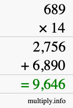 How to calculate 689 times 14 using long multiplication