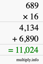 How to calculate 689 times 16 using long multiplication