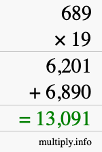 How to calculate 689 times 19 using long multiplication