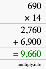 How to calculate 690 times 14 using long multiplication