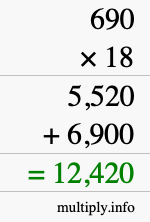 How to calculate 690 times 18 using long multiplication