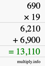 How to calculate 690 times 19 using long multiplication
