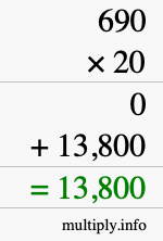 How to calculate 690 times 20 using long multiplication