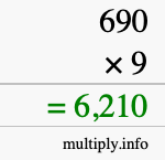 How to calculate 690 times 9 using long multiplication