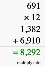 How to calculate 691 times 12 using long multiplication