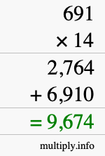 How to calculate 691 times 14 using long multiplication