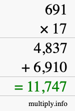 How to calculate 691 times 17 using long multiplication