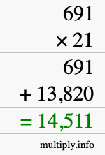 How to calculate 691 times 21 using long multiplication