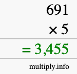 How to calculate 691 times 5 using long multiplication How to calculate 691 times 5 using long multiplication
