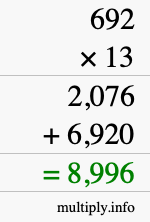 How to calculate 692 times 13 using long multiplication