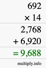 How to calculate 692 times 14 using long multiplication