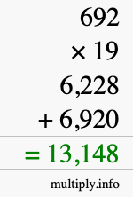 How to calculate 692 times 19 using long multiplication