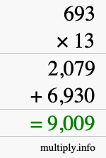 How to calculate 693 times 13 using long multiplication