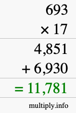 How to calculate 693 times 17 using long multiplication