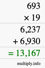 How to calculate 693 times 19 using long multiplication