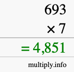 How to calculate 693 times 7 using long multiplication
