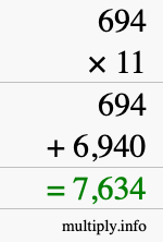 How to calculate 694 times 11 using long multiplication