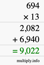 How to calculate 694 times 13 using long multiplication How to calculate 694 times 13 using long multiplication