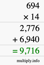 How to calculate 694 times 14 using long multiplication