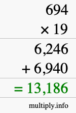 How to calculate 694 times 19 using long multiplication
