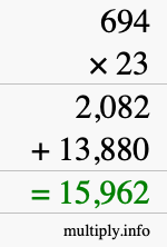 How to calculate 694 times 23 using long multiplication