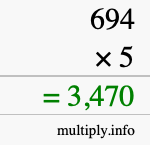How to calculate 694 times 5 using long multiplication How to calculate 694 times 5 using long multiplication