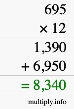 How to calculate 695 times 12 using long multiplication How to calculate 695 times 12 using long multiplication
