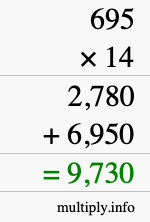 How to calculate 695 times 14 using long multiplication