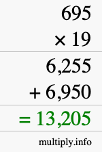 How to calculate 695 times 19 using long multiplication