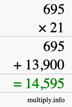 How to calculate 695 times 21 using long multiplication