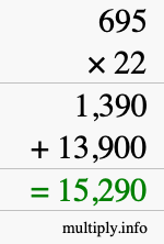 How to calculate 695 times 22 using long multiplication How to calculate 695 times 22 using long multiplication