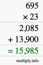 How to calculate 695 times 23 using long multiplication