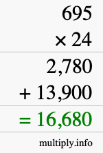 How to calculate 695 times 24 using long multiplication