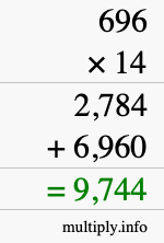 How to calculate 696 times 14 using long multiplication