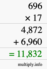 How to calculate 696 times 17 using long multiplication
