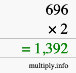 How to calculate 696 times 2 using long multiplication