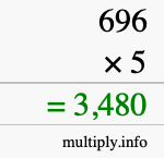 How to calculate 696 times 5 using long multiplication How to calculate 696 times 5 using long multiplication