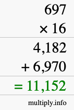 How to calculate 697 times 16 using long multiplication How to calculate 697 times 16 using long multiplication