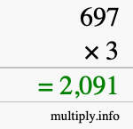 How to calculate 697 times 3 using long multiplication
