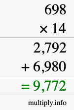 How to calculate 698 times 14 using long multiplication