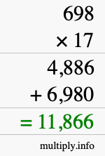 How to calculate 698 times 17 using long multiplication
