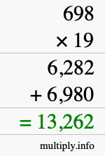How to calculate 698 times 19 using long multiplication