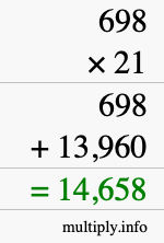 How to calculate 698 times 21 using long multiplication