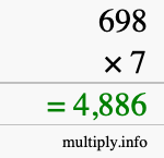 How to calculate 698 times 7 using long multiplication