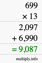 How to calculate 699 times 13 using long multiplication