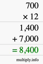 How to calculate 700 times 12 using long multiplication How to calculate 700 times 12 using long multiplication