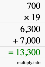 How to calculate 700 times 19 using long multiplication