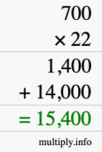 How to calculate 700 times 22 using long multiplication How to calculate 700 times 22 using long multiplication